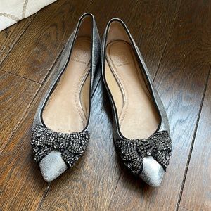 Tory Burch cracked metallic and jewel point toe flats